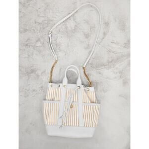 NWD Veronica Beard Canvas goody Crossbody Bag Leather Trim